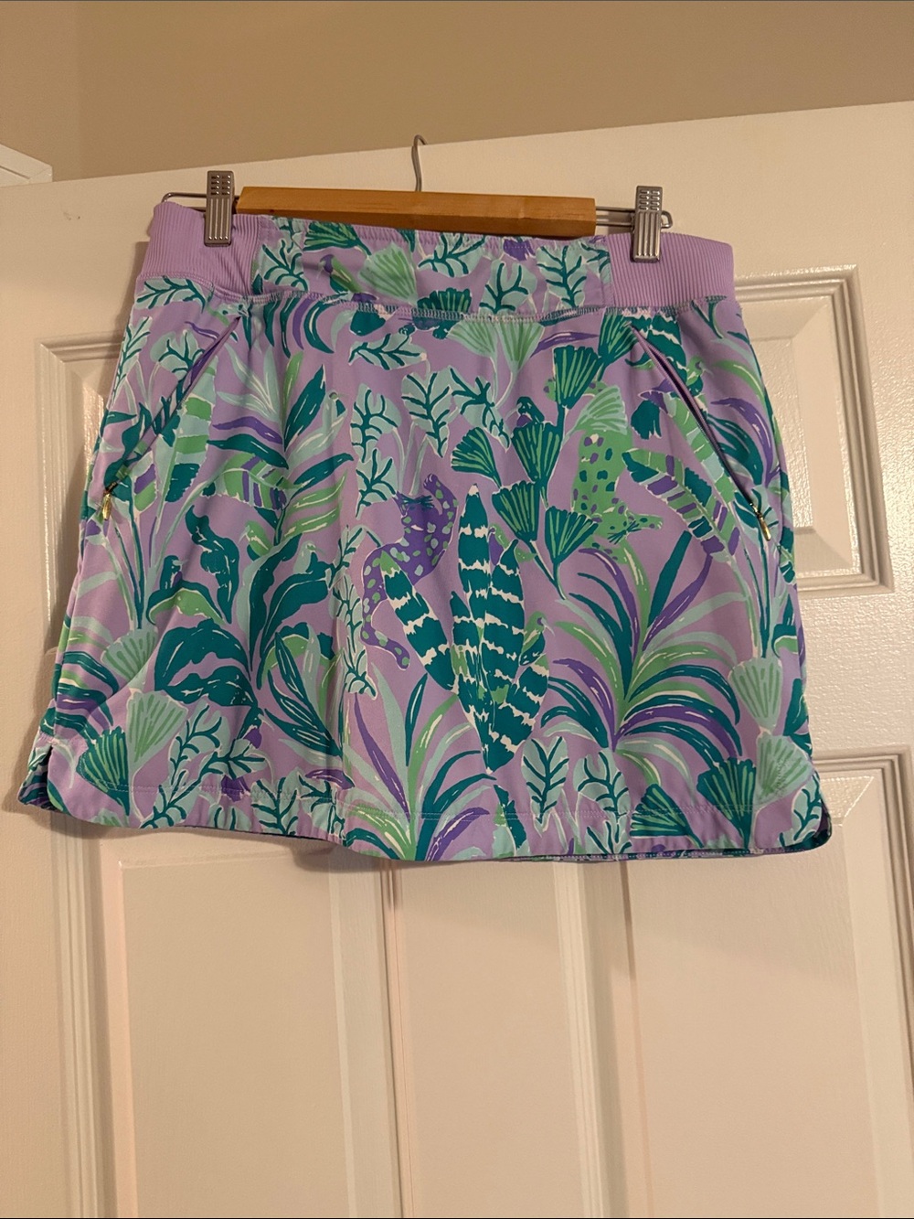 Lilly Pulitzer Lavender Tropical-Print A-Line Skirt with Green & Teal Foliage